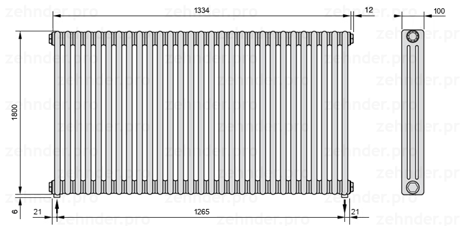 Схема (чертеж) Радиатор Zehnder Charleston 3180/29 №5310 Technoline TL